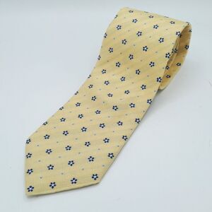 Brooks Brothers Silk & Linen Yellow Blue Woven Floral Tie USA Classic  XLNT